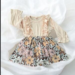Floral Ruffle Kids Dress - Cream and Pink